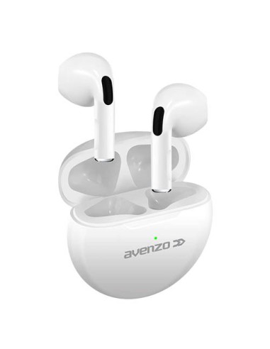 AURICULARES BLUETOOTH AVENZO TACTILS+ESTUCHE CARGA, BLANCOS