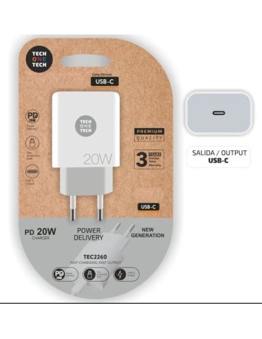 CARGADOR ULTRARAPIDO IPHONE Y USB-C 20W TECH ONE TECH