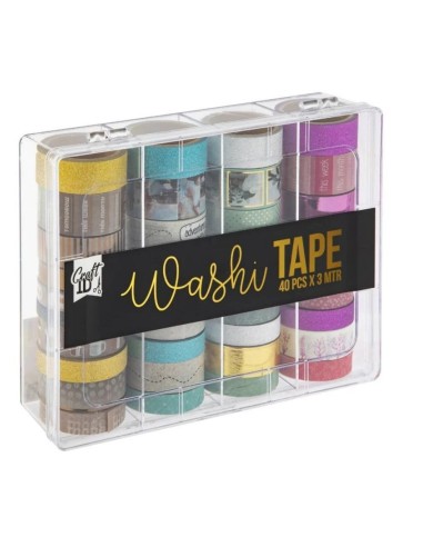 WASHI TAPE CAJITA PLASTICO 40UD SURTIDAS