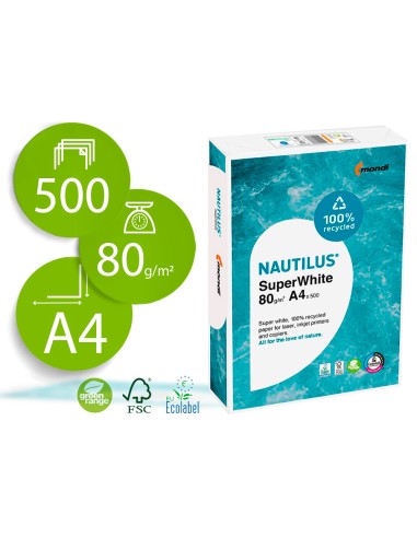 PAPEL RECICLADO NAUTILUS SUPERWHITE A4 80GR P500