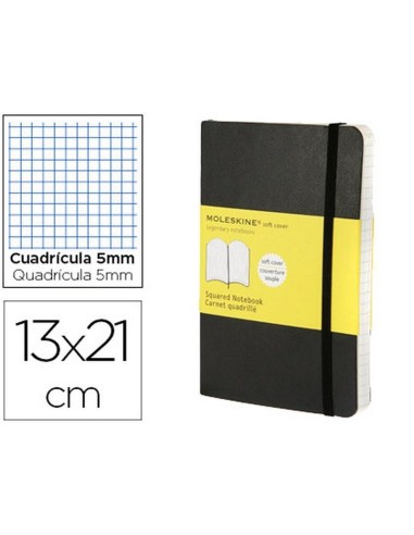 LIBRETA MOLESKINE TAPA BLANDA CUADRO 5MM, 240 HOJAS, NEGRA