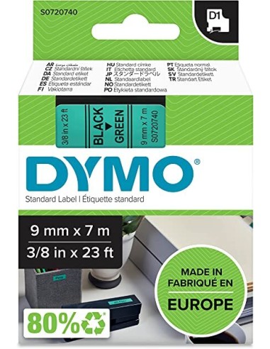 CINTA ADHESIVA DYMO D1 NEGRO/VERDE DE 9MM.