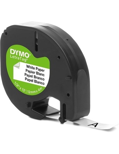 CINTA DYMO LETRATAG 12MM PAPEL LETRA NEGRA