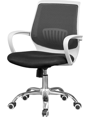 SILLA DE OFICINA TREND ESTRUCTURA BLANCA TAPIZADO NEGRO.