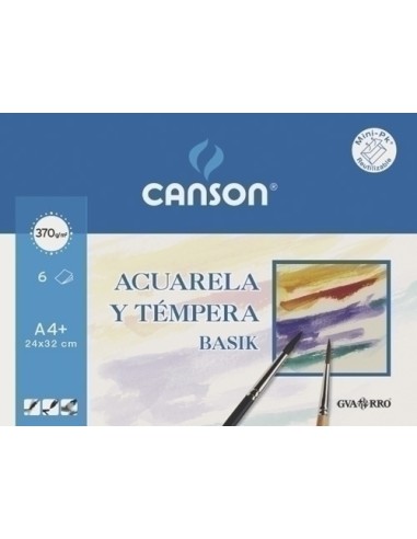 MINIPACK CANSON LAMINAS AQUARELA Y TÉMPERA BASIK 370G. 6H